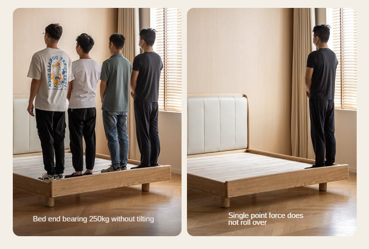 Ash Solid Wood Genuine Leather High Soft Back Bed