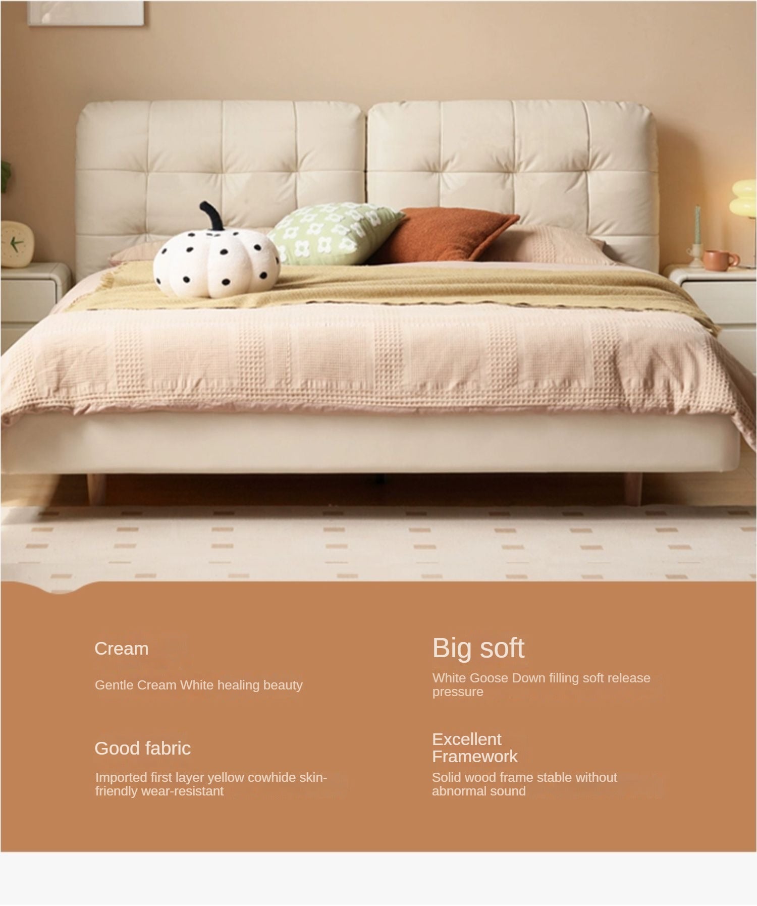 First Layer Cowhide Cream Style Suspension Bed