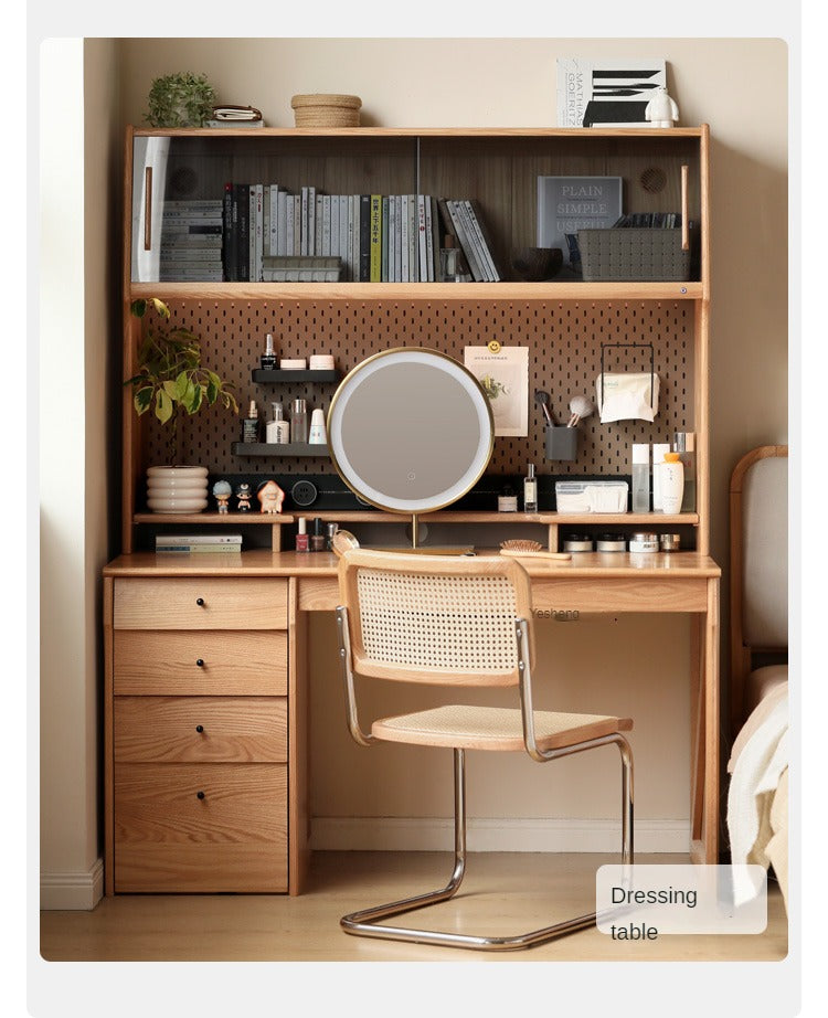 Oak, Cherry Solid Wood Desk Bookshelf Integrated Warm Light