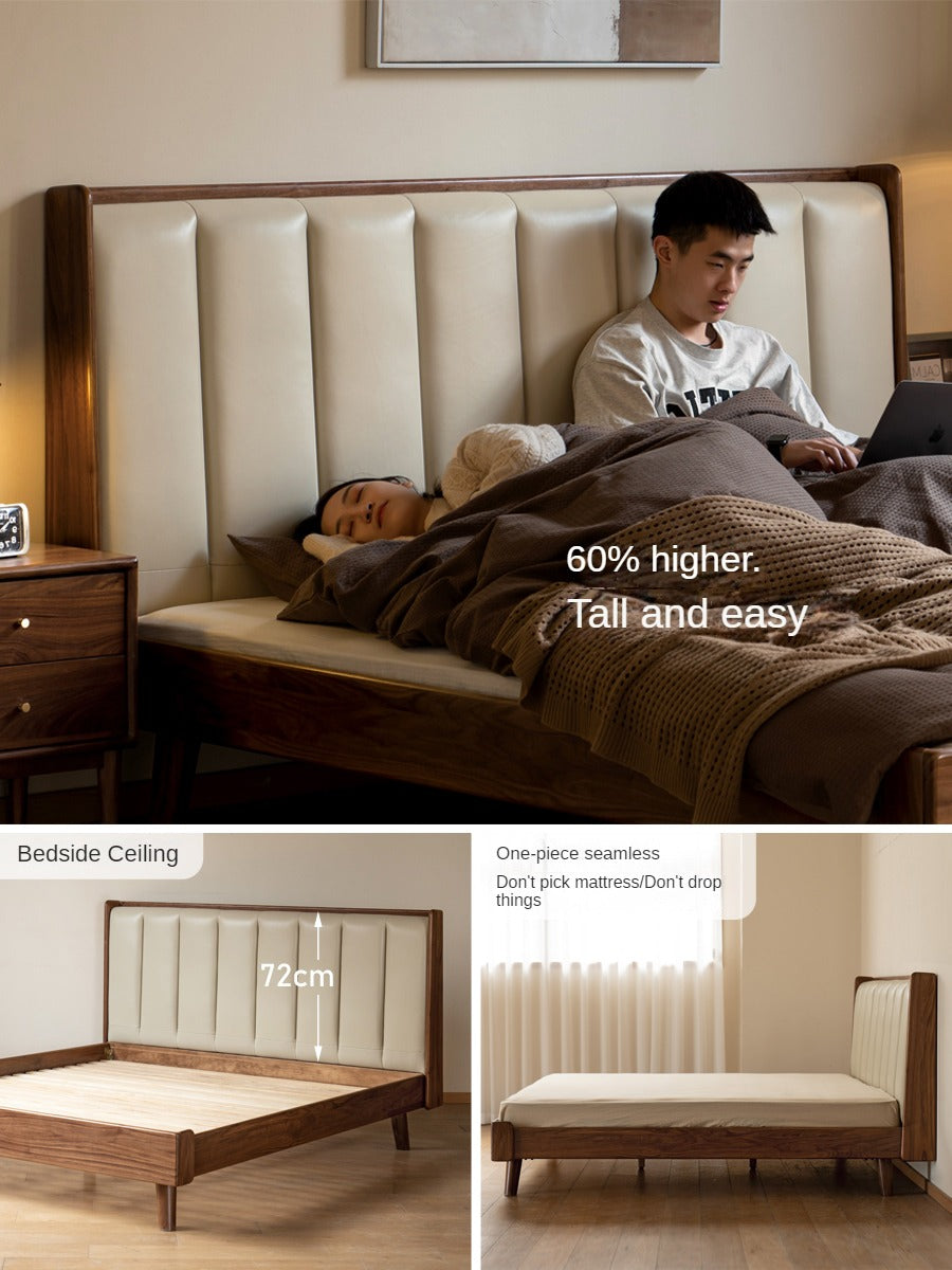 Black Walnut Solid Wood Leather Simple High Soft Back Bed