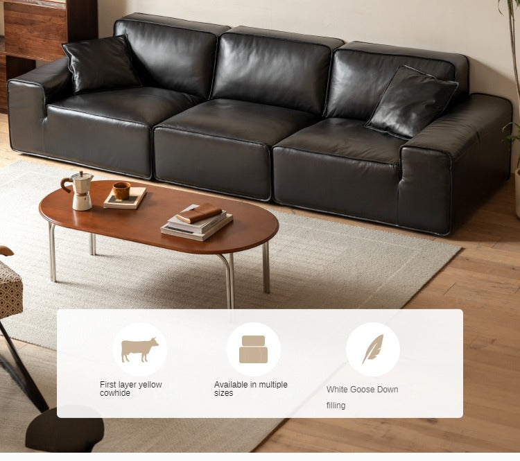 Top-grain Cowhide Leather Black Sofa.