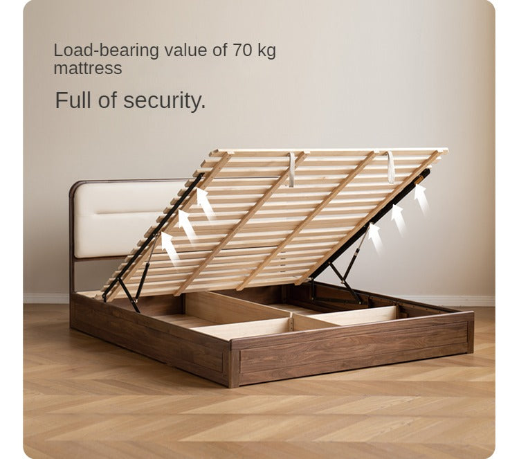 Black walnut solid wood storage box bed technology cloth soft back