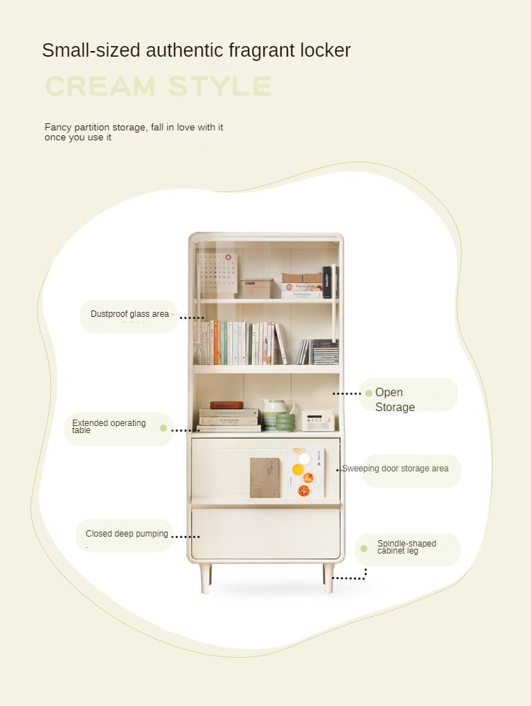 Rubber Solid Wood Bookcase Cream Storage Cabinet Display