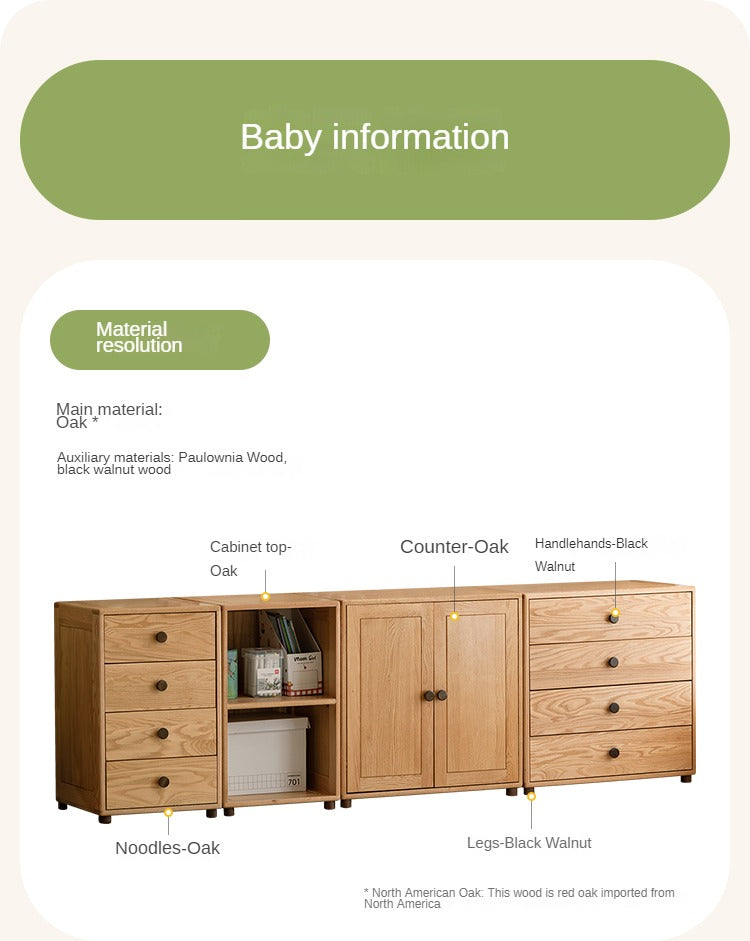 Beech Solid Wood Nordic Modern Kids Dresser, Chests, Storage Cabinet