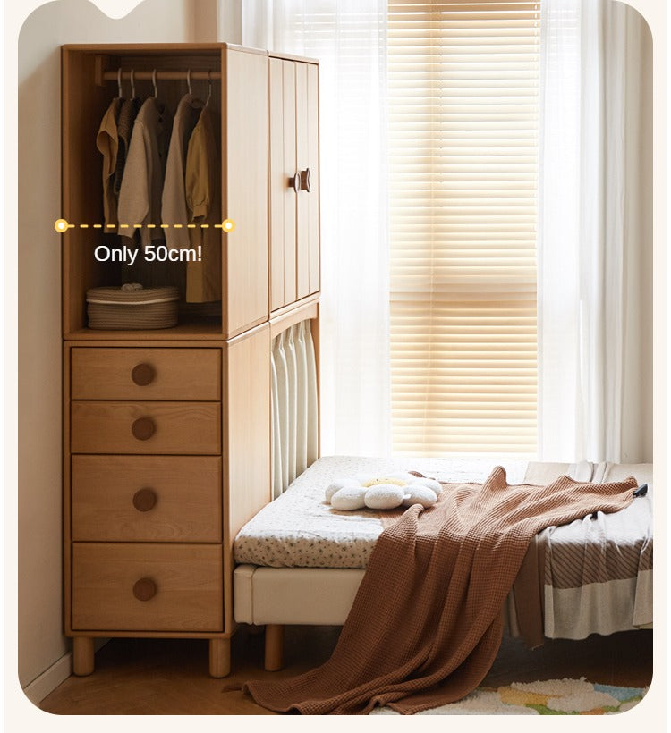 Beech, Rubber Solid Wood Children's Wardrobe,Combination Storage Cabinet