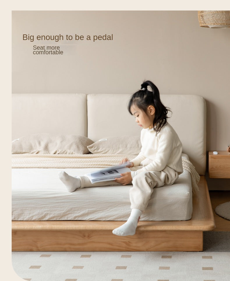 Oak solid wood Leather Technology Fabric Soft Bed floating platform bed
