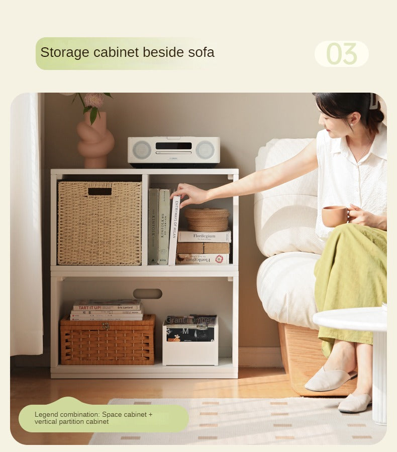 Poplar Solid Wood TV Cabinet Floor Cabinet Cream Style,