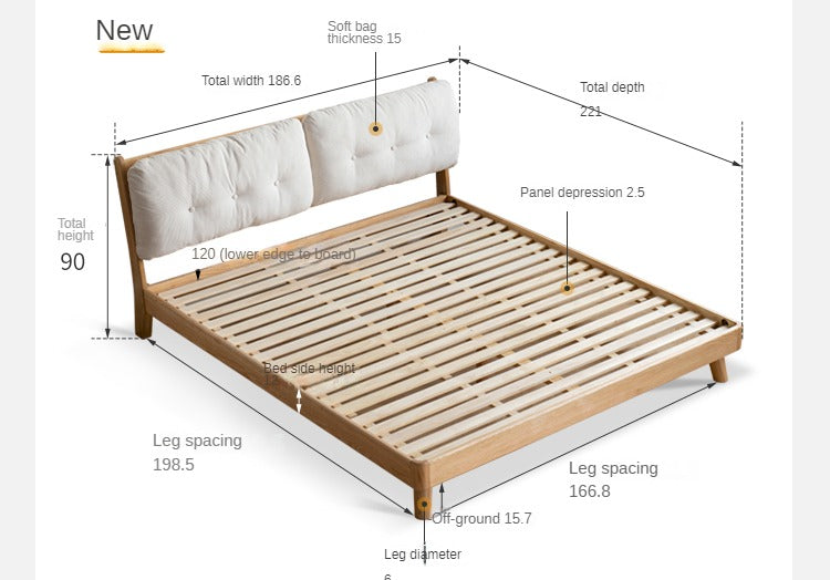 Oak Solid Wood Cream Style Soft Bed