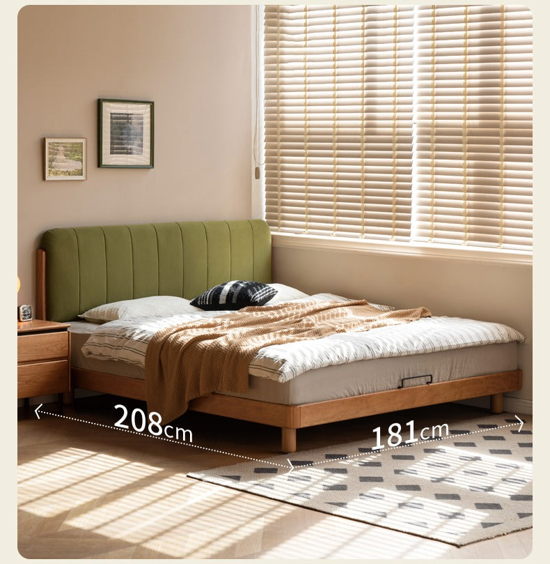 Cherry Solid Wood fabric Soft Bed