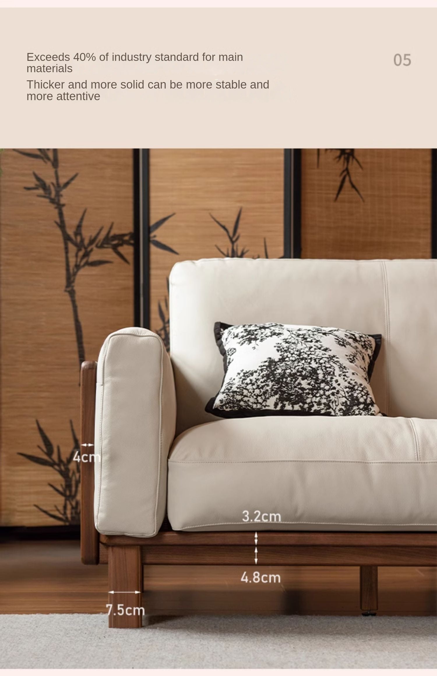 Black Walnut, Ash Solid Wood Leather High Back Sofa,