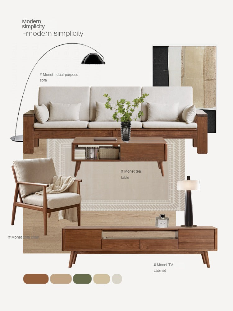 Black Walnut, Solid Sandalwood Fabric Sofa Nordic Dual-purpose Sofa-