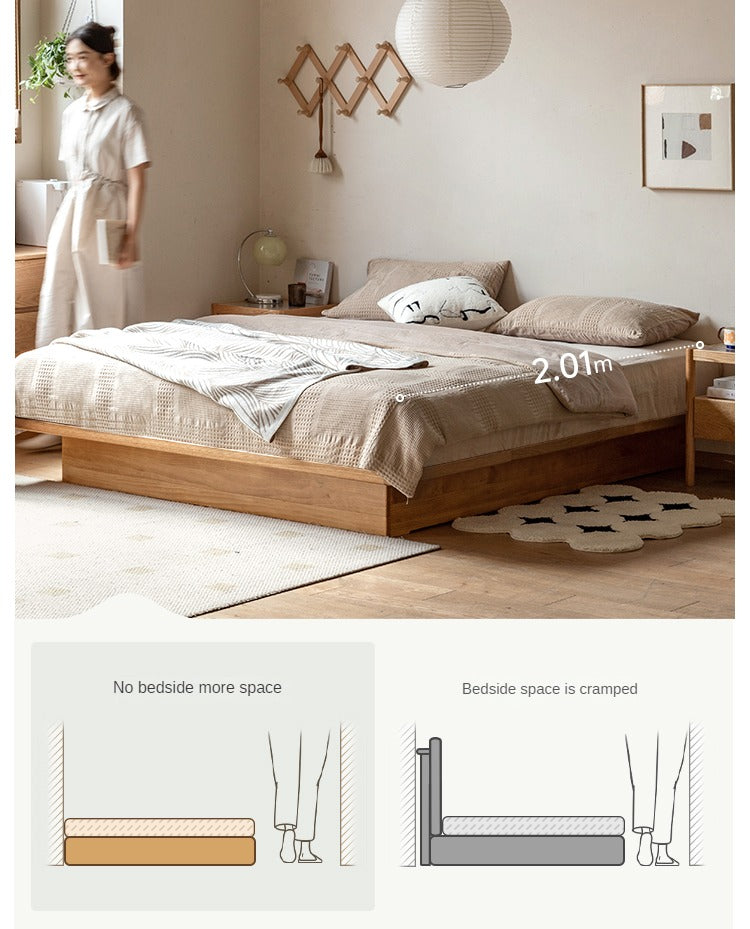 OAK Solid Wood platform bed, headboard-free bed Suspended Bed