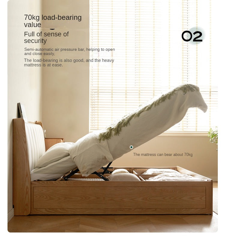 Ash Solid Wood Genuine Leather, Technical Cloth Box Storage Bed