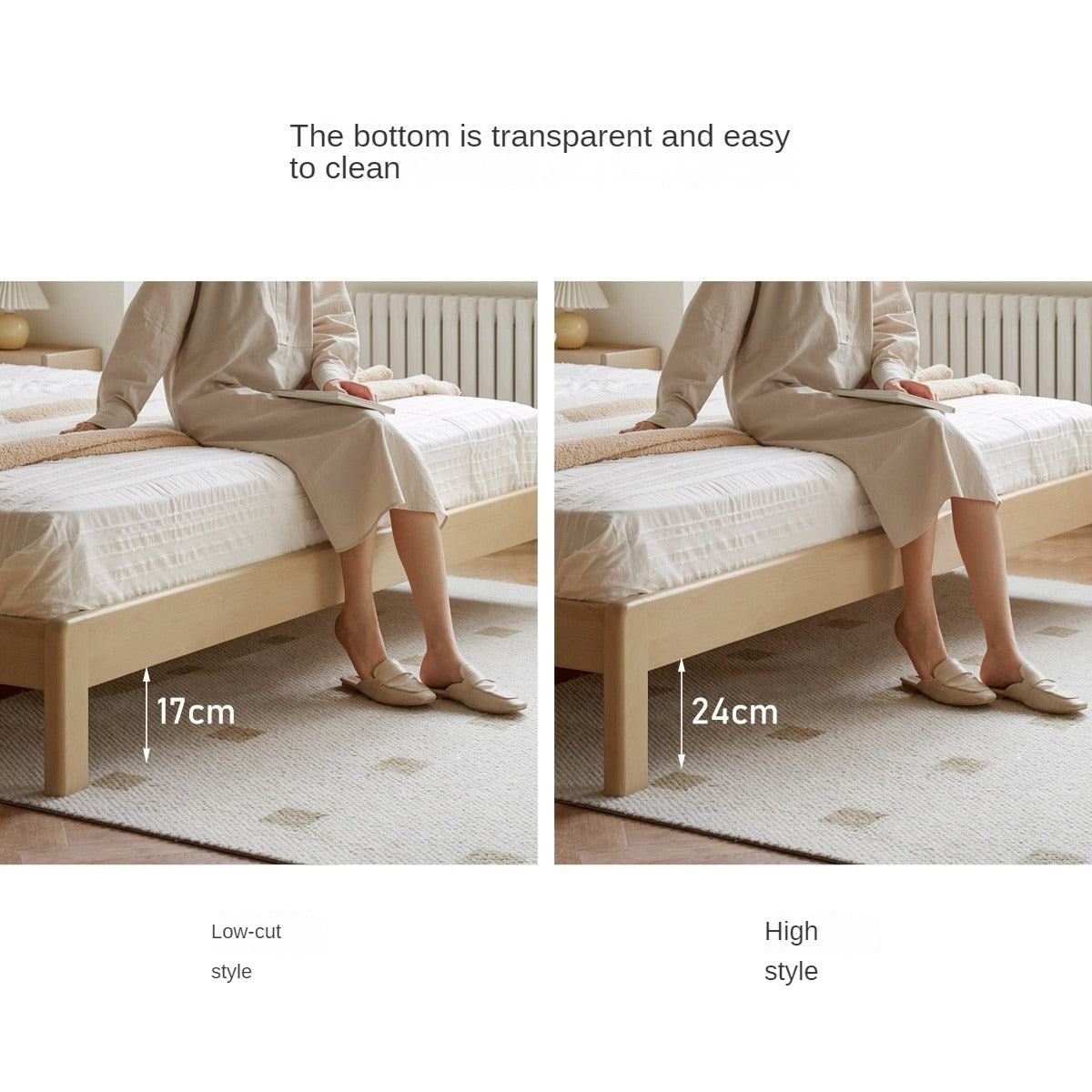 European Beech Solid Wood Bed Modern Simple