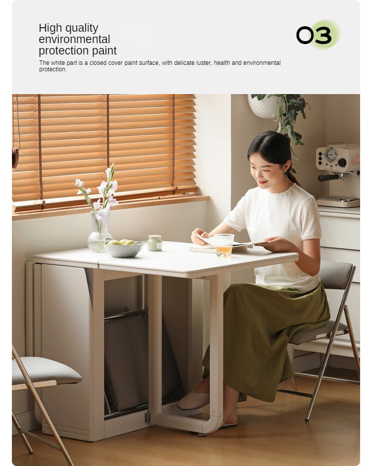 Poplar Solid Wood Cream Wind Rock Slab Folding Dining Table