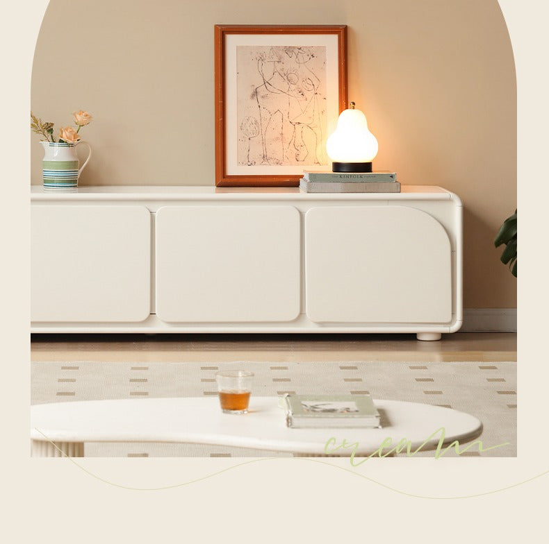 Solid RubberWood TV Cabinet Cream Style Floor Cabinet.