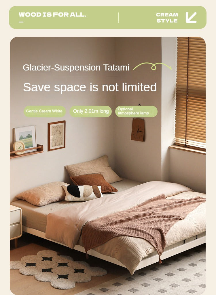 Poplar solid wood platform bed, headboard-free bed