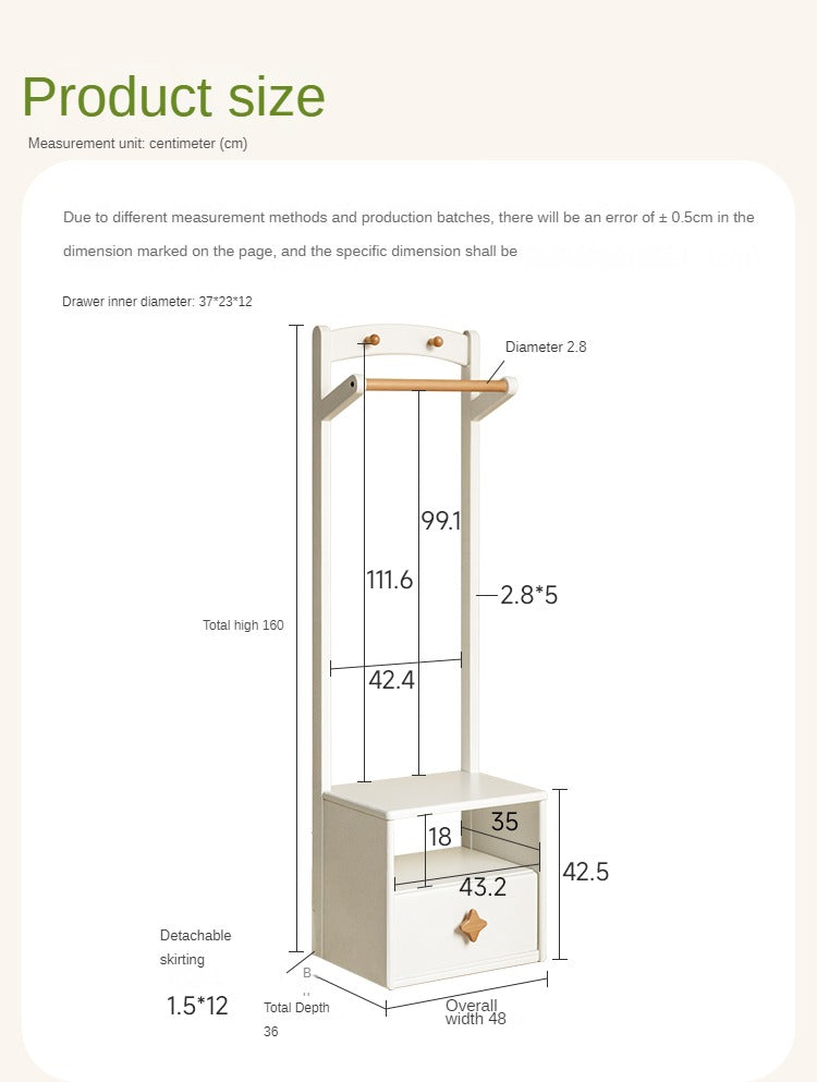 Poplar Solid Wood Clothes Hanger Nightstand-