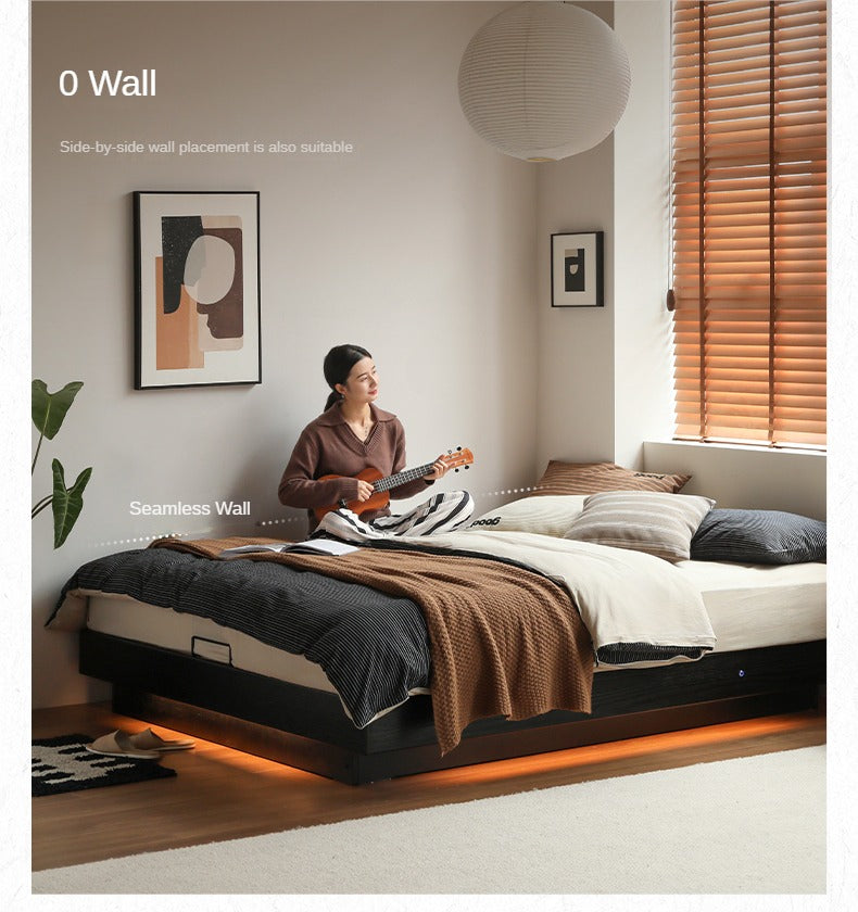 Oak Solid Wood Suspended Box Platform Bed, Headboard-Free Bed.