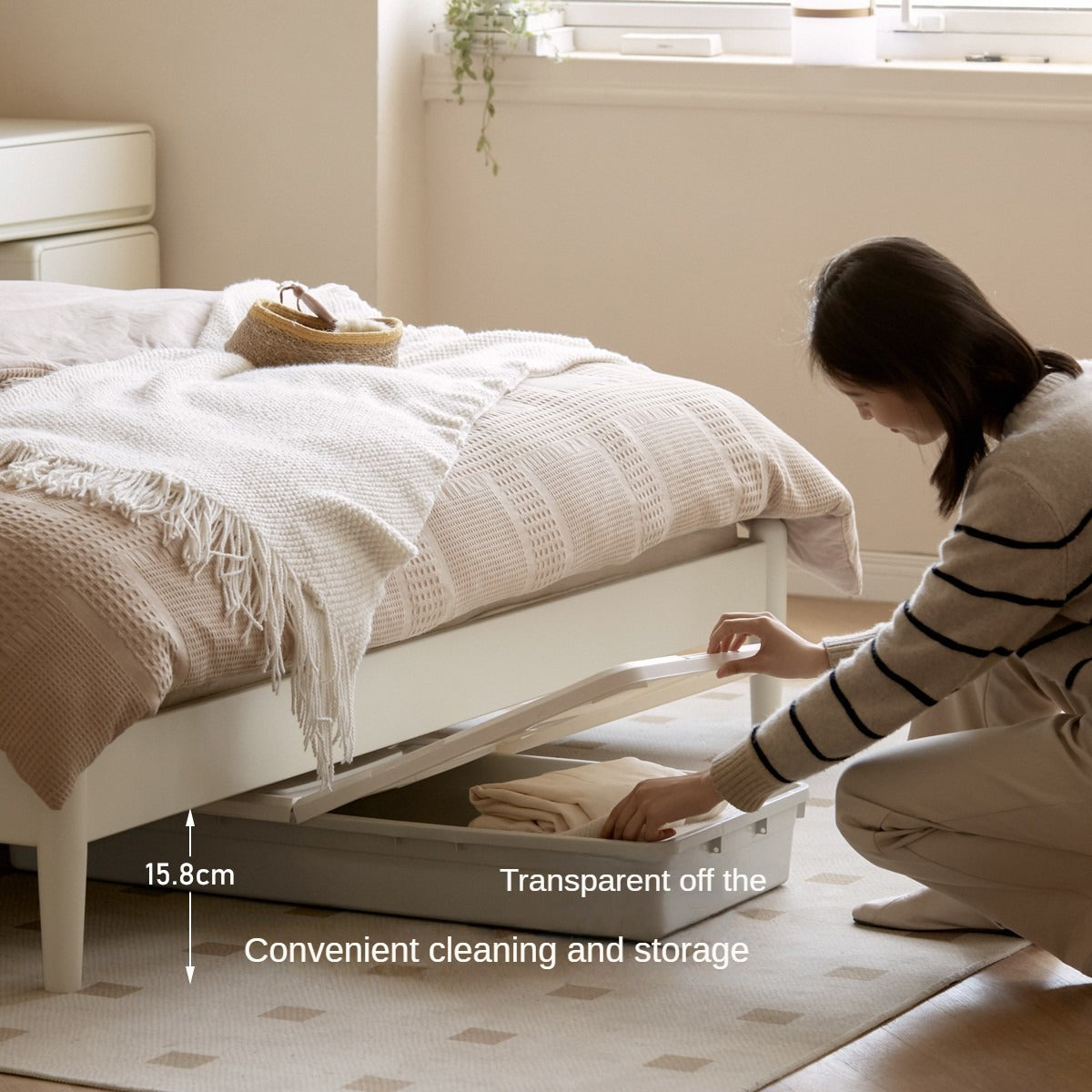Cherry Solid Wood Bed Technology Сloth Cream Style