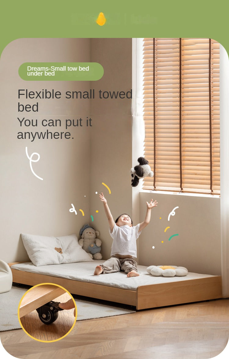 Oak, Beech solid wood floor bed with pulley toddler bed<