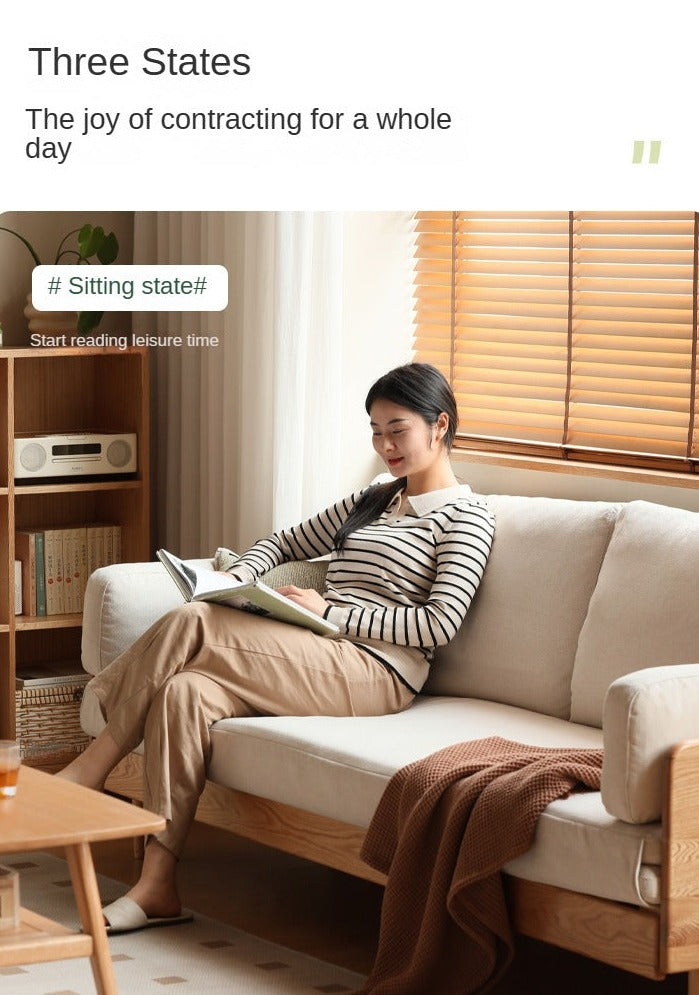 Oak Solid Wood Sofa Bed Folding White Goose Feather Cushions.