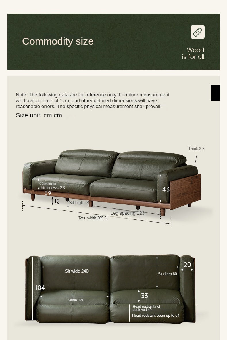 Black Walnut, Poplar Solid Wood Leather Sofa Italian Light Luxury.