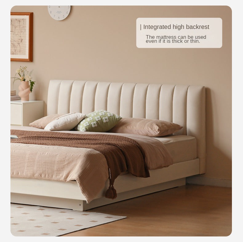 Oak, Rubber Wood Solid Wood Cream Technical Fabric Suspended Box Storage Bed