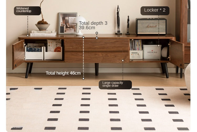 Black Walnut, Golden Sandalwood Solid Wood TV Cabinet Modern Simple.