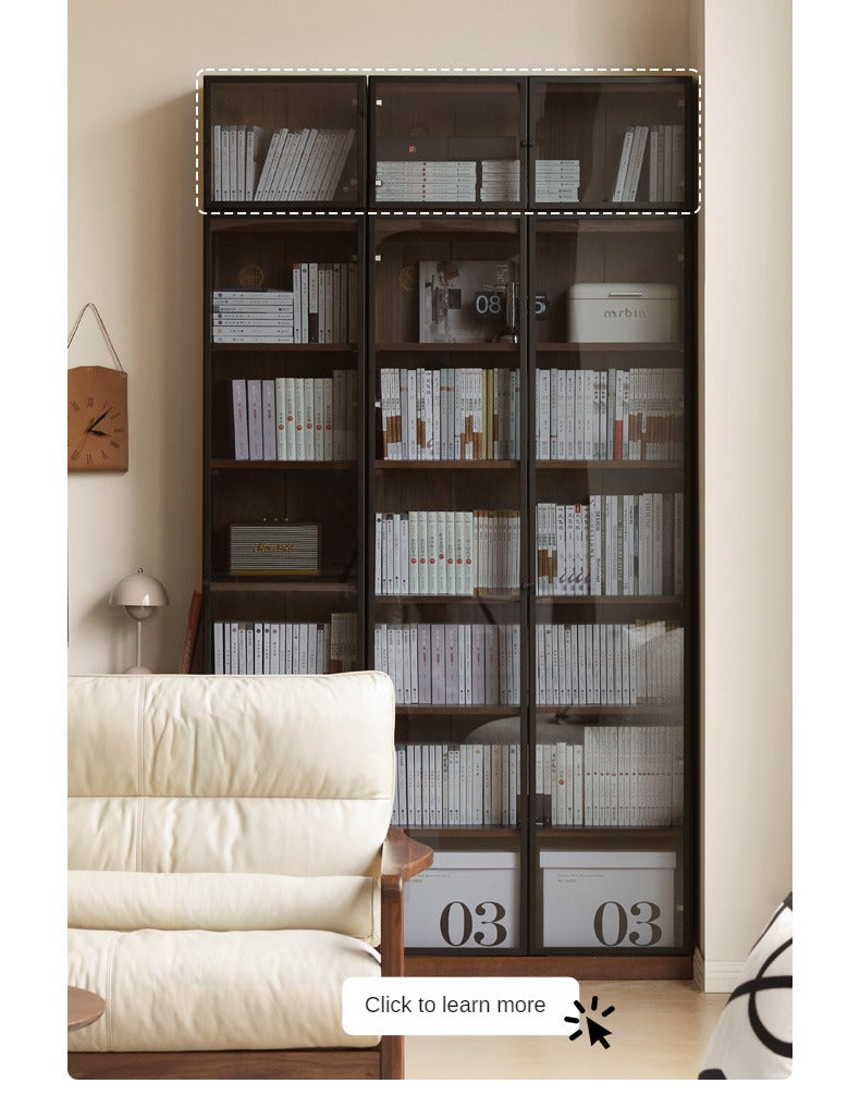 Solid Rubberwood, Oak Solid Wood Bookcase Modern With Glass Door