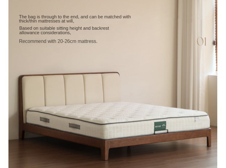 Oak, Rubberwood Solid Wood Genuine Leather, eco Leather Bed Modern