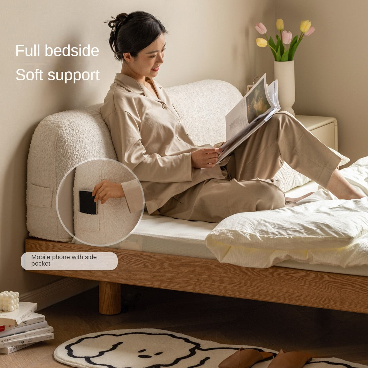 Oak Solid Wood Lamb Fleece Soft Suspension Cream Bed