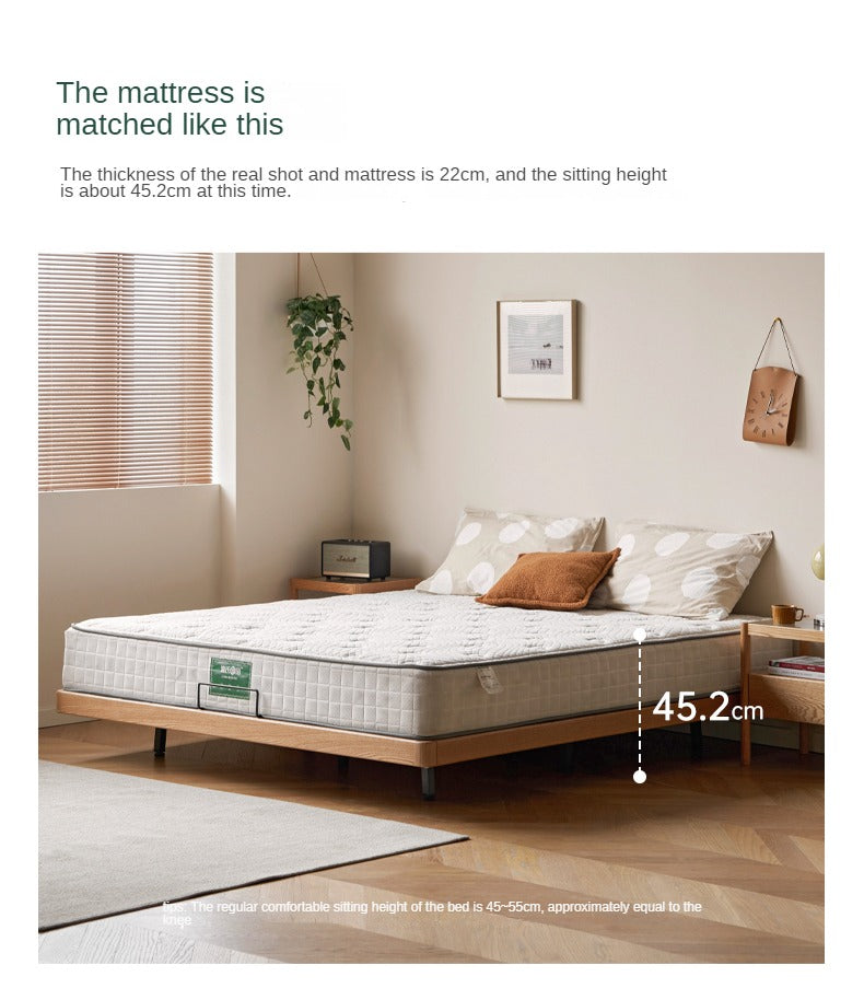 Oak Solid Wood platform bed, headboard-free bed Night Light Suspended Bed