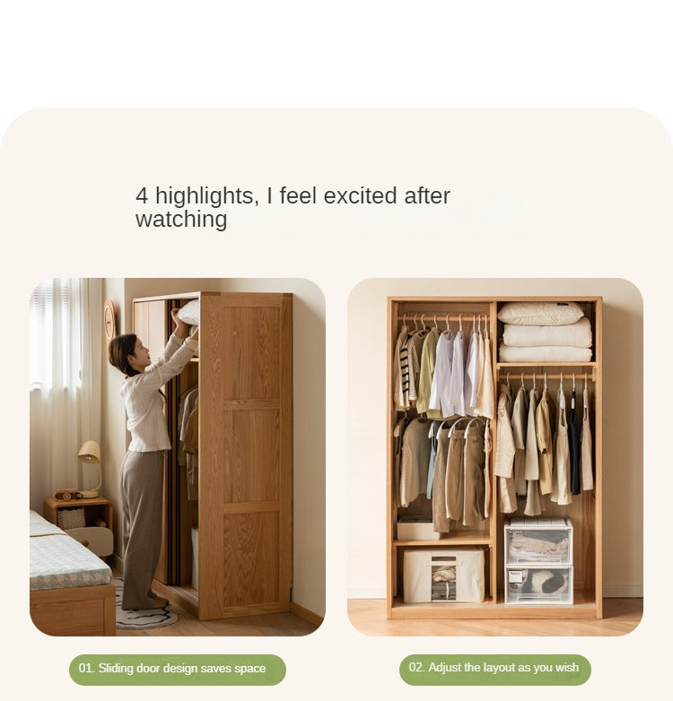 Oak Solid Wood Children's Sliding Door Wardrobe