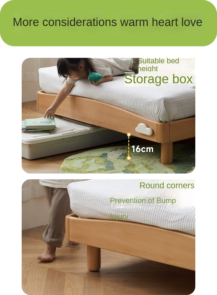 Beech Solid Wood Children's Rainbow Montessori Platform Bed.