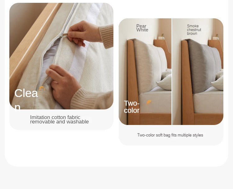 European Beech Solid Wood Soft Back Fabric Bed