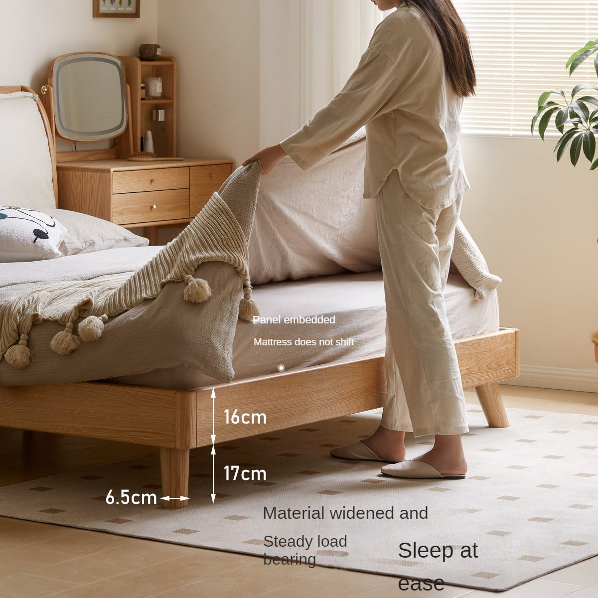 Oak Solid Wood Top Grain Leather, Technical Cloth ,Fabric Bed