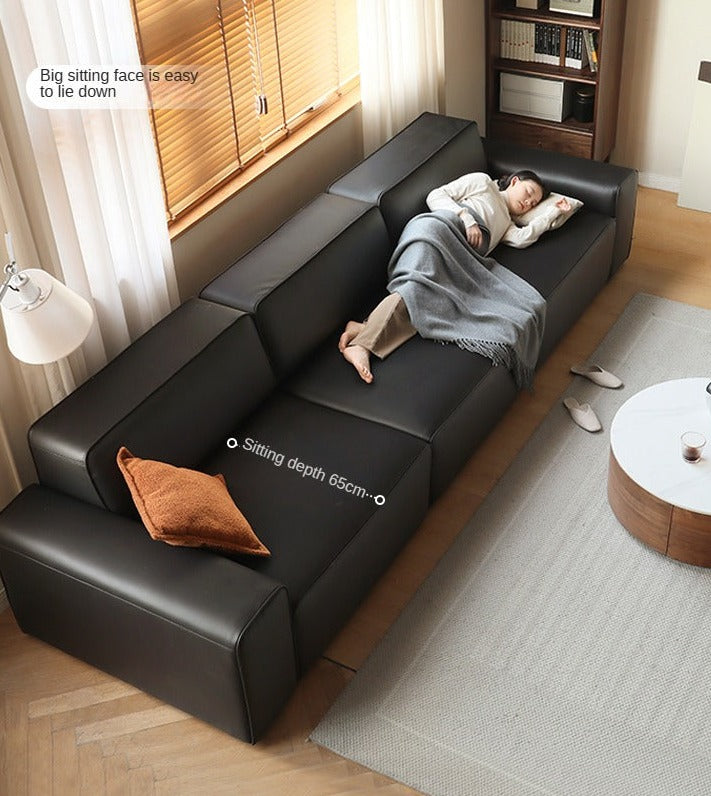 Organic Leather Art Sofa Retractable Bed Big Black Bull Electric Sofa Bed.