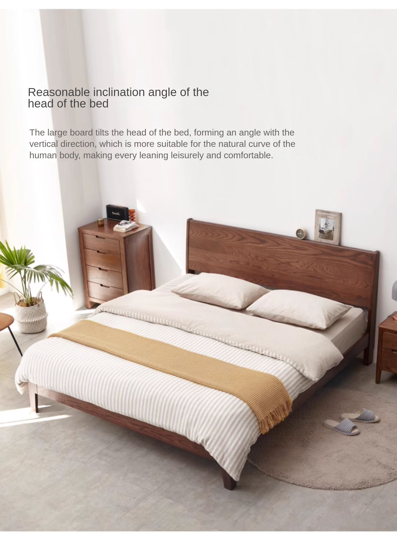 Oak solid wood bed modern simple Nordic bed