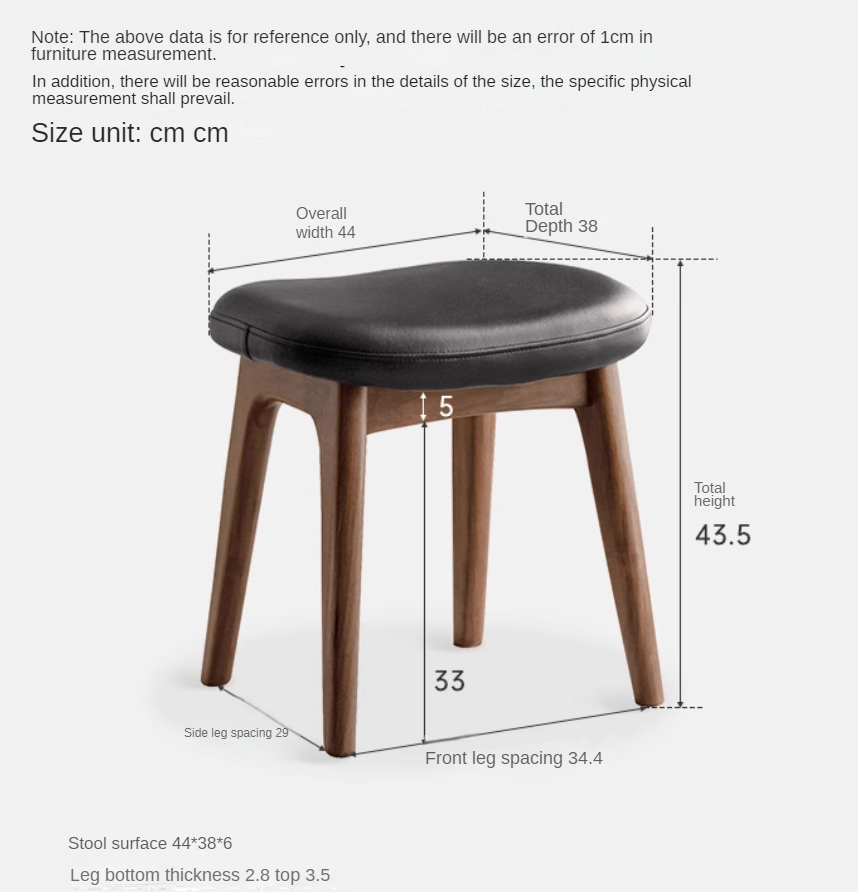 Black Walnut, Ash, Oak, Sandalwood Solid Wood Makeup Soft Stool