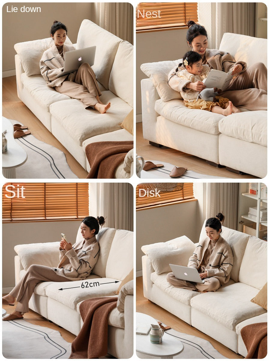 Fabric White Cream Style Down Sofa.