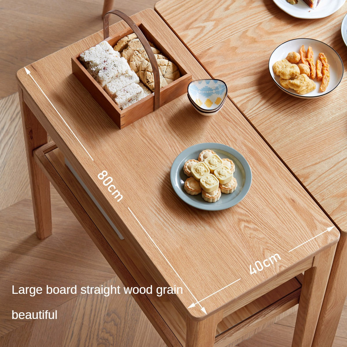 Oak Solid Wood Edge Table, Movable Small Table