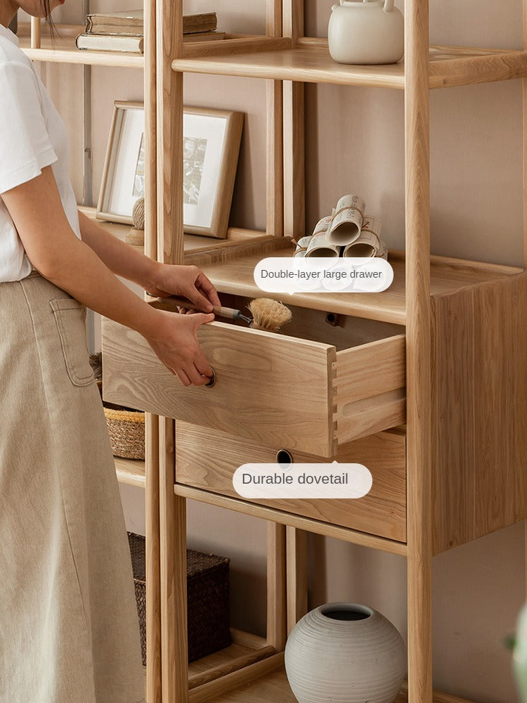 Ash Solid Wood Bookshelf Combined Bookcase Display Cabinet Wall Shelf