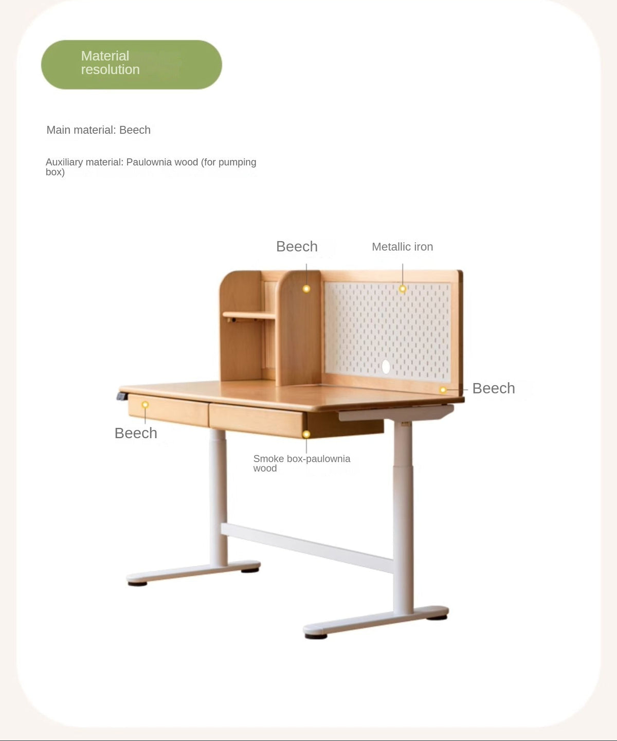 Beech Solid Wood Kids Electric Lifting Study Table