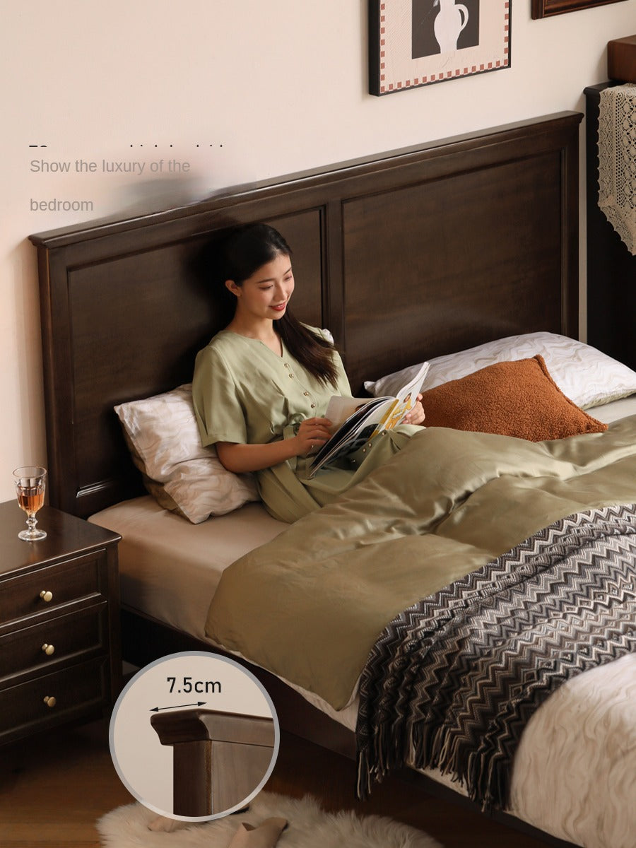 Poplar Solid Wood Bed Modern American Retro High Back Bed