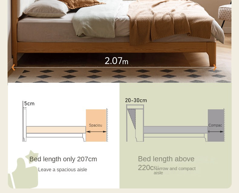 Cherry Solid Wood Technology Fabric Soft Modern Bed