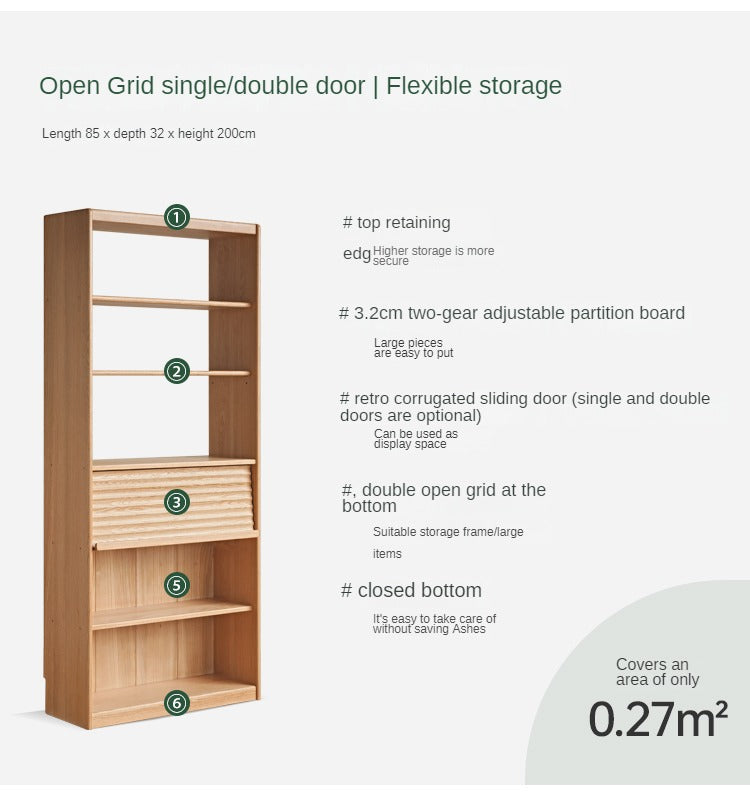 Oak, Beech Solid Wood Bookcase With Glass Door Floor-Standing Bookshelf Multi-Layer Storage Rack Free Combination Display Cabinet
