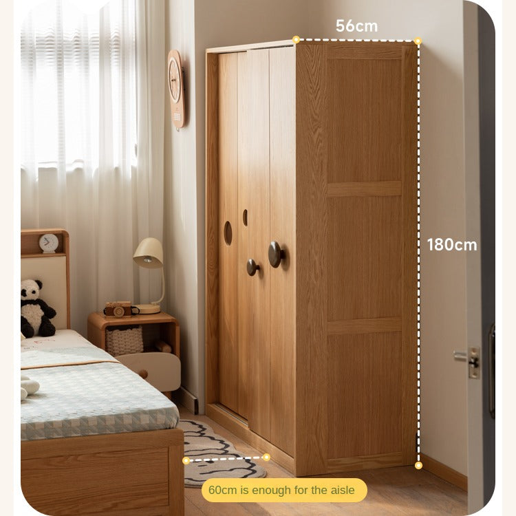 Oak Solid Wood Children's Sliding Door Wardrobe