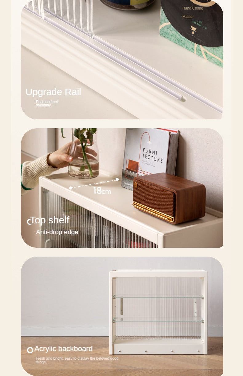 Solid Rubberwood Desktop Storage Cabinet Glass Sliding Door