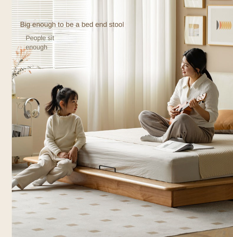 Oak solid wood Leather Technology Fabric Soft Bed floating platform bed
